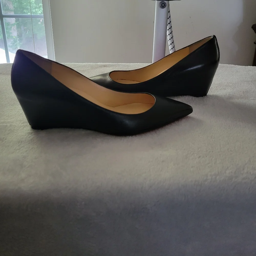 Christian Louboutin Black Leather Wedge Pumps